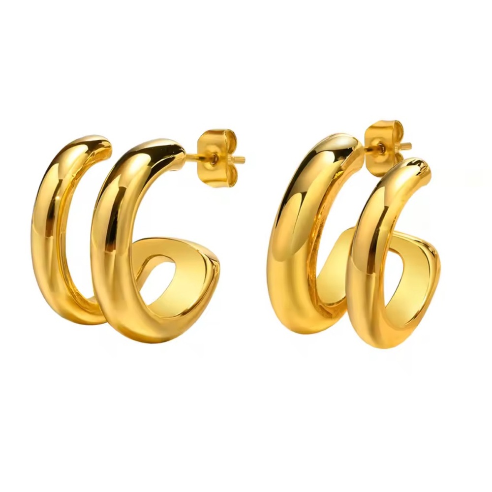 ✨ 18K Gold Plated Double Hoop Earrings | Waterproof Stainless Steel✨